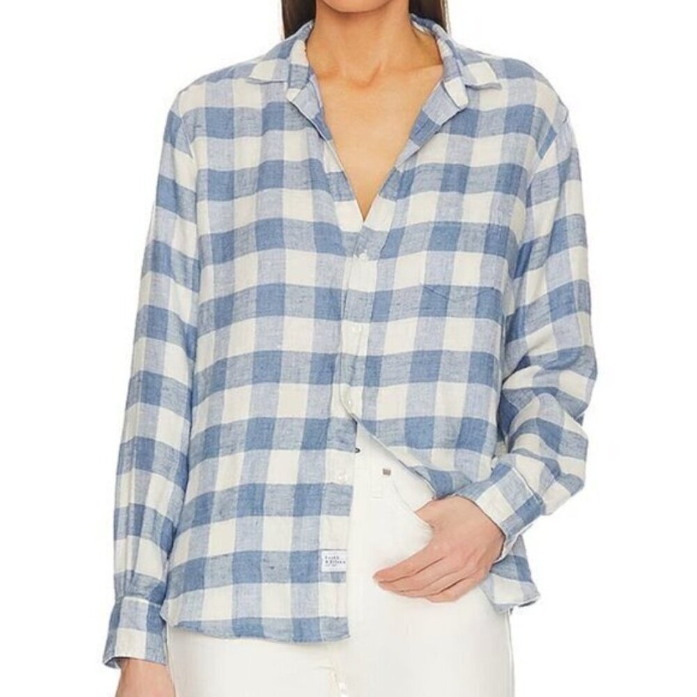 Shana Gauzy Blue And White Button Down Shirt Women's Size M
